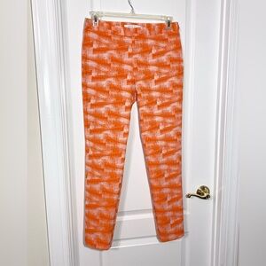 Anthro HUNTER BELL Patterned Textured Cigarette Pants Orange White Size 6